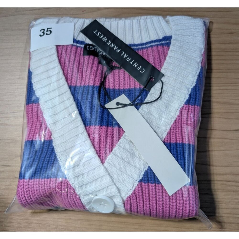Central Park West Womens‎ Small Yasmin Striped Knit Button-Up Sweater Vest NWT - Picture 7 of 7